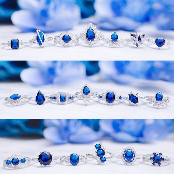 Cushion Cut Square Blue Sapphire ring, 925 Sterling Silver Charmed Aroma - Picture 2 of 7